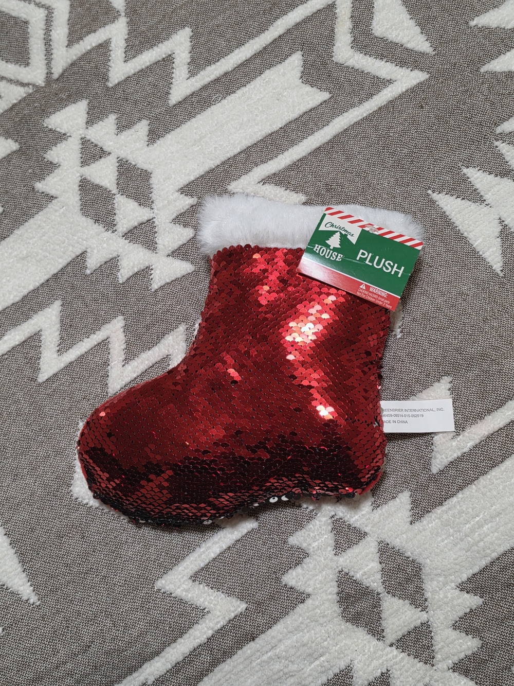🎄 NWT Christmas House Red Sequin Plush Holiday Stocking